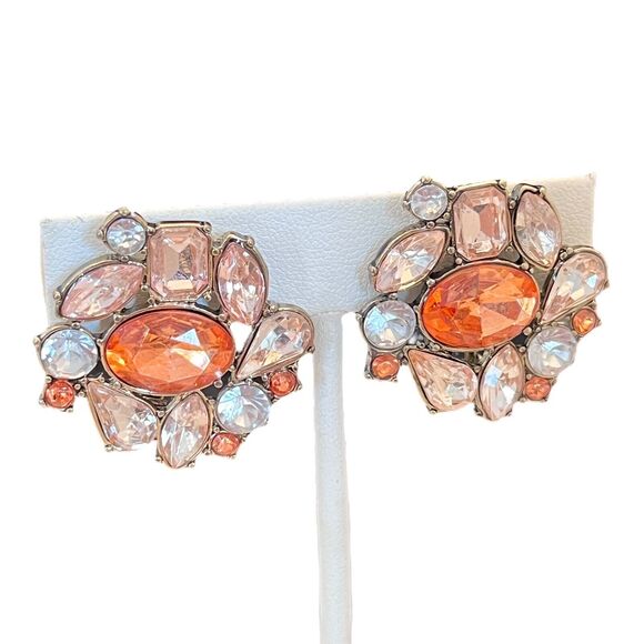 Catherine Stein Designer Earrings Gold Tone Orange Crystal Accents Clip On 12R - Picture 5 of 6